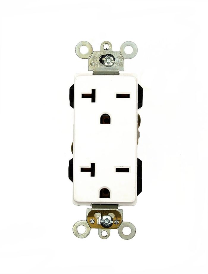 Leviton 16462-W 20 Amp Decora Plus Duplex Receptacle - Commercial Grade, Self-Grounding, 250 Volt, White