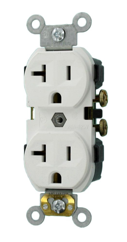 Leviton CR20-W 20A Duplex Receptacle: Commercial Grade, Self-Grounding, Narrow Body, 125V - Buy Now!