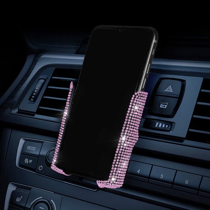 SUNCARACCL Bling Car Phone Holder, 360 Degrees Adjustable Crystal Auto Mount Holder for Dashboard,Windshield and Air Vent (Pink)