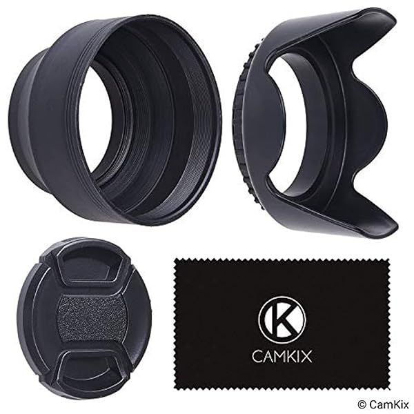 55mm Camera Lens Hoods Set: Collapsible Rubber & Tulip Flower Sun Shade for Reduced Flare & Enhanced Photography