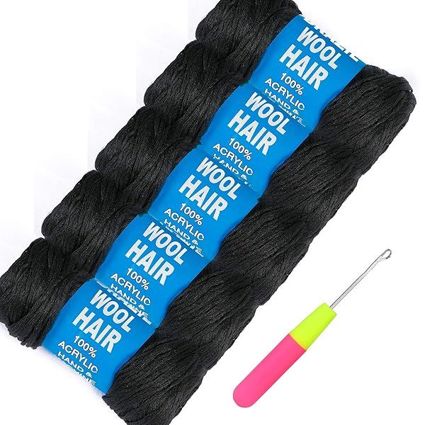 5Roll Brazilian Yarn Wool Hair - Black Acrylic Yarn for Crochet Braids & Twists