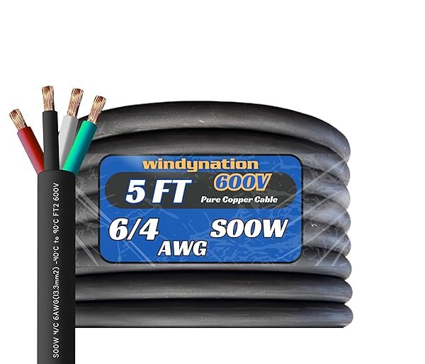6 Gauge 4 Conductor 6 4 AWG Black SOOW Portable Power Cable Wire (5 Feet)