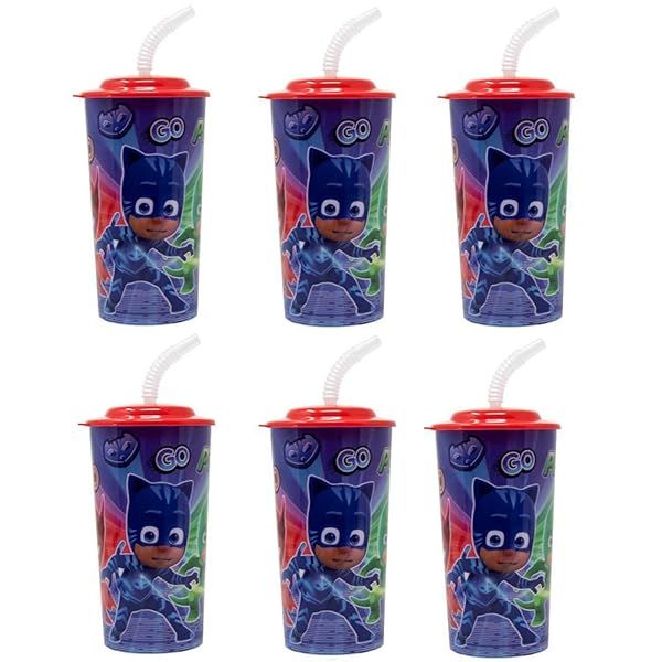 6-Pack PJ Masks 16oz Reusable Tumblers with Lids & Straws - BPA-Free Sports Drink Cups