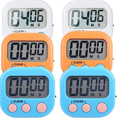 6 Pack Magnetic Digital Kitchen Timers with ON/OFF Switch - Colorful Count Up/Countdown for Perfect Cooking