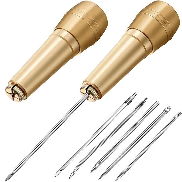 6 Pieces Canvas Leather Sewing Awl Set with Copper Handles for Hand Stitching and Shoe Repair Tools