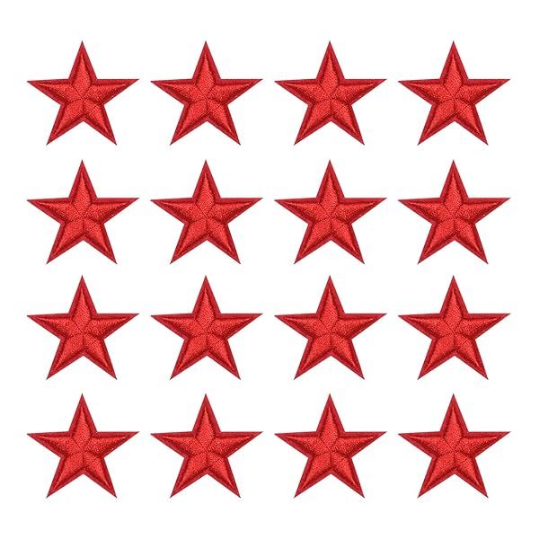 60 Pcs Red 5-Pointed Star Iron-On Patches for DIY Clothing, Jackets & Jeans - Embroidered Craft Decoration Accessories
