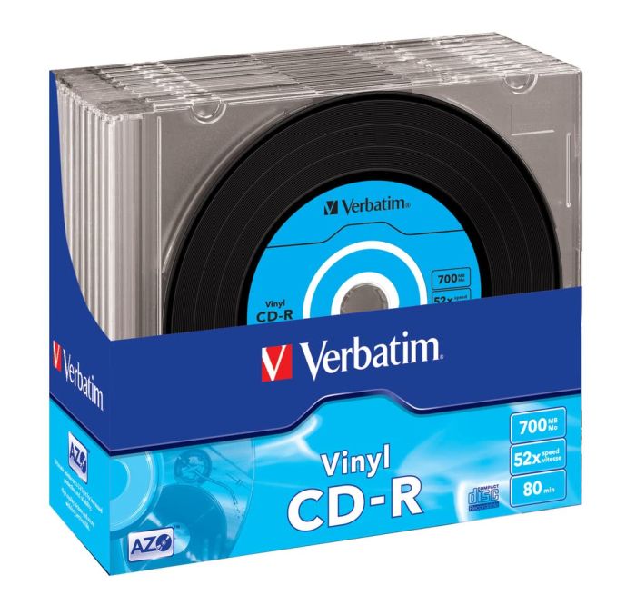 Verbatim 43426 52x Vinyl CD-R Slim Case 10 Pack - High-Quality Blank Discs for Music & Data Storage