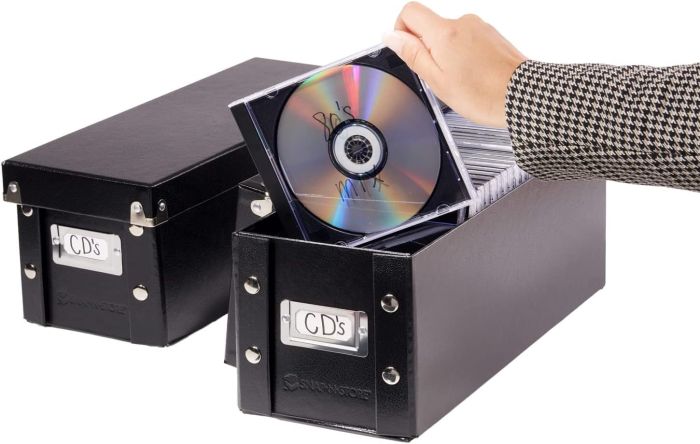 Snap-N-Store CD Storage Box 2 Pack - Durable Disc Holders for 165 Discs - Black, 5.1x5.1x13.2 Inch