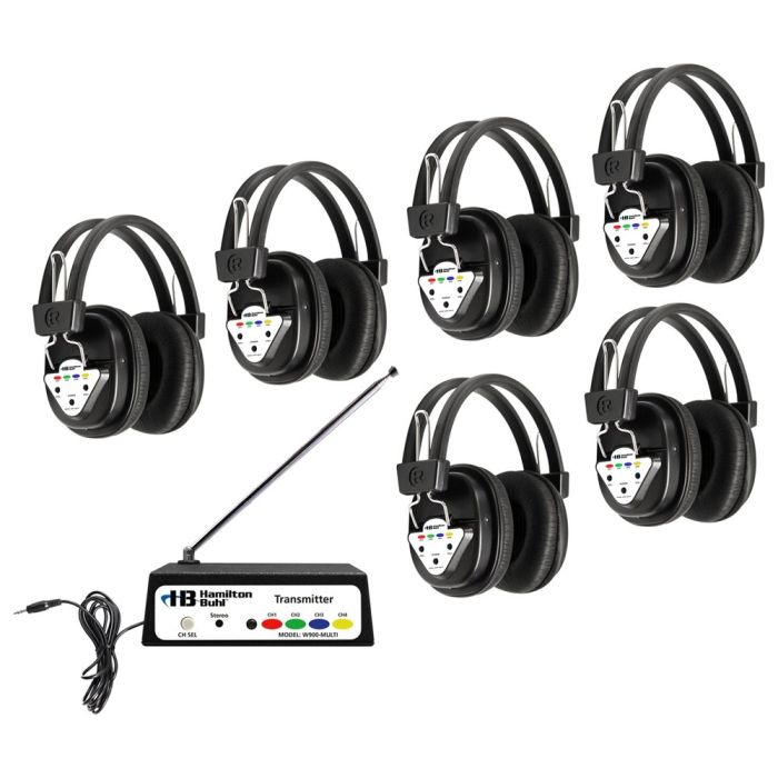 Hamilton Buhl Wireless Listening Center: 6 Station Headphones & Transmitter - Multi Frequency, Black W906-MULTI