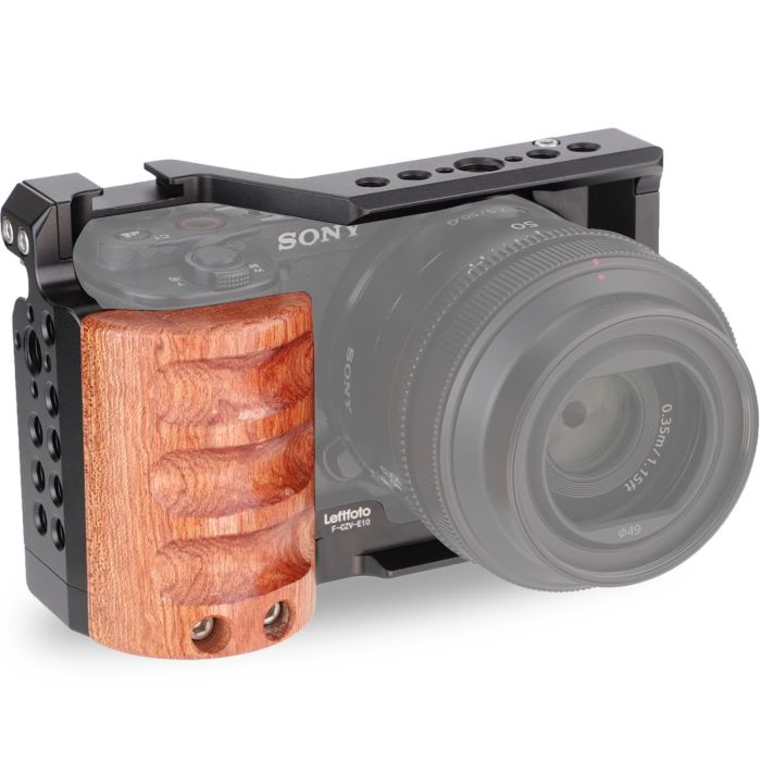 Leftfoto Metal Cage with Wood Handle for Sony ZV-E10: Ultimate Video Shooting Kit & Cold Shoe Extension