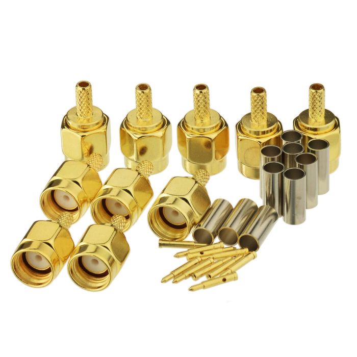 Eightwood 10pcs SMA Male Crimp RF Connectors - Gold-Plated for RG316 & RG174 Cables