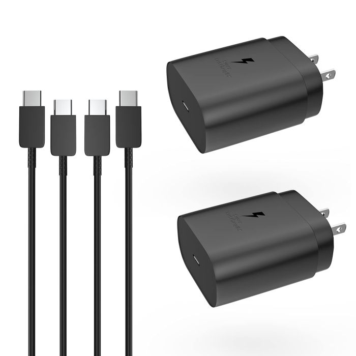 Fast Charging Type C Charger 25W USB-C Cable (2-Pack) for Galaxy, LG, Note, S Series - Power Adapter & Wall Block