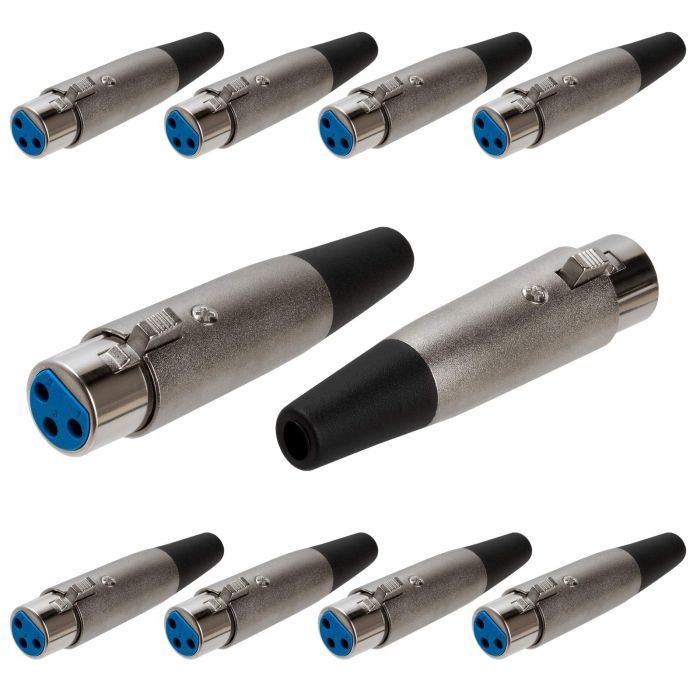 Cmple 10 Pack XLR Female Microphone Connectors - Metal Solder Type Adapters for Audio Cables