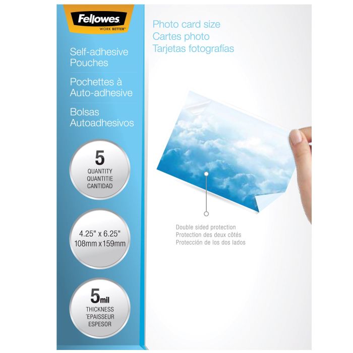 Fellowes Self-Adhesive Laminating Pouches 5 Mil - Photo Size, 5 Pack (5220401) for Durable Protection