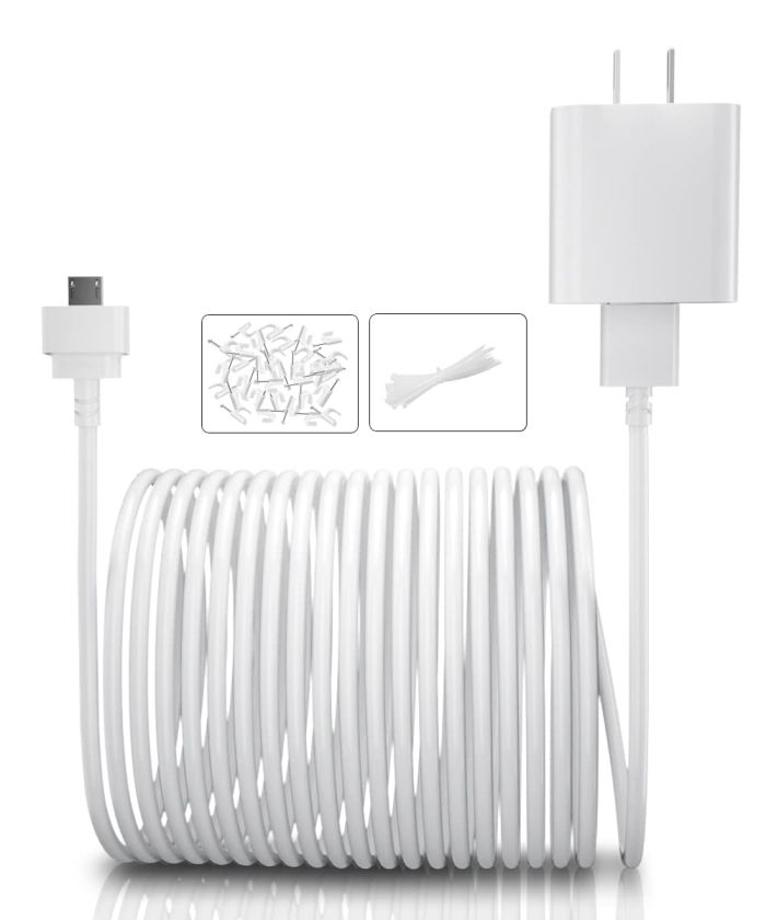 20FT Itramax Blink Mini Charger Cable & Wall Adapter - Waterproof Power Supply for Blink Security Cameras