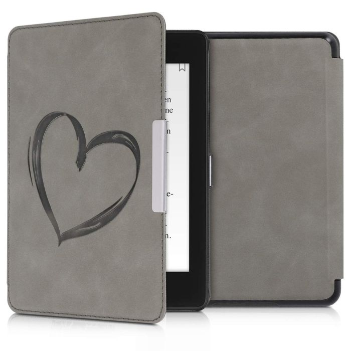 kwmobile Brushed Heart Grey Cover for Kindle Paperwhite 10th Gen (2018) - Stylish eReader Case