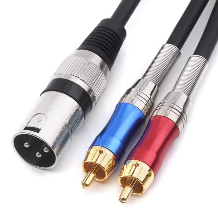 DISINO 10ft Dual RCA to XLR Male Y Splitter Cable - Unbalanced 2 RCA to 1 XLR Adapter for Audio Connections
