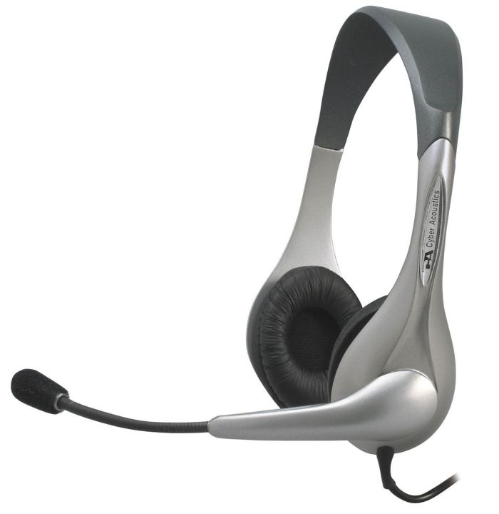 Cyber Acoustics AC-202B Silver Stereo Headset & Microphone: Best Sound Quality & Comfort