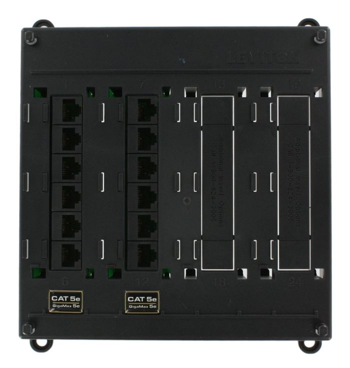 Leviton 476TM-512 Patch Panel: 12 CAT 5e Ports, Black - Efficient Networking Solution