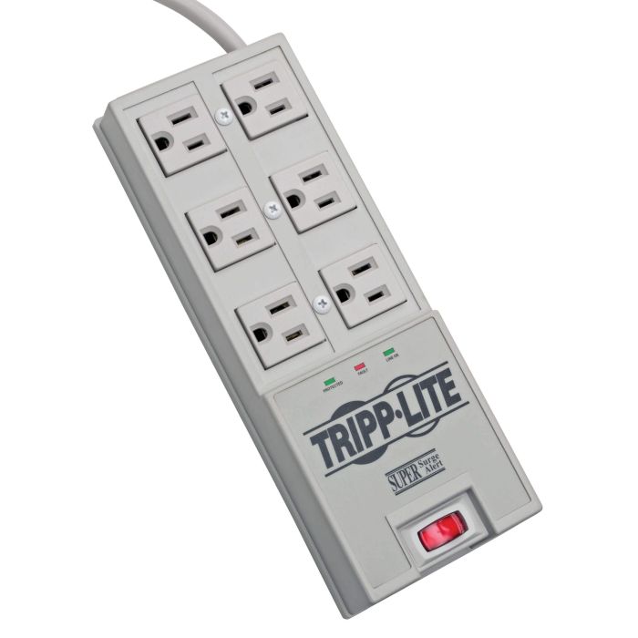 Tripp Lite 6 Outlet Surge Protector Power Strip with 6ft Cord & $50K Insurance - Right-Angle Plug (TR-6) in Grey