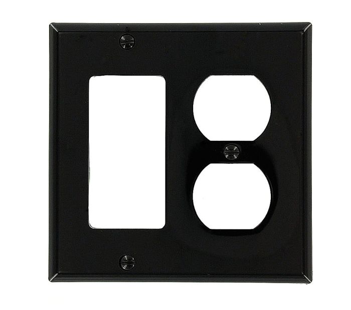 Leviton 80746-E 2-Gang Wallplate: Duplex & GFCI Combo, Standard Size, Black Thermoplastic Nylon