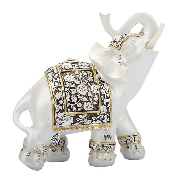 6.7 Inch White Resin Elephant Statue - Good Luck Feng Shui Decor for Home & Office