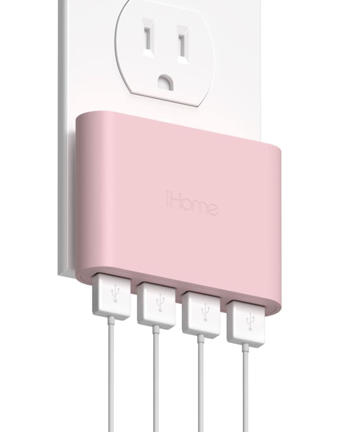 iHome Slim USB Wall Charger: 4-Port AC Pro Adapter for Fast Phone Charging