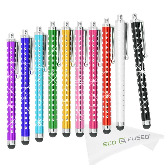 Eco-Fused 10 Pack Bling Metal Stylus Pens - Universal Touchscreen Compatibility for iPad, iPhone, Samsung & Android Devices