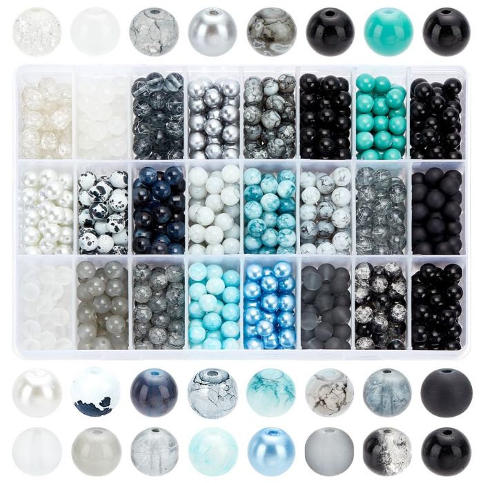 PH PandaHall 1080pcs 8mm Glass Beads - 24 Colors for Jewelry Making, Bracelets, Earrings & Ramadan Decor