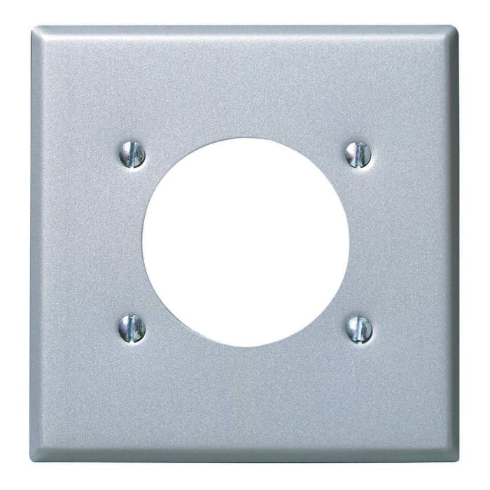 Leviton S701-GY 2-Gang Power Receptacle Wallplate - Flush Mount, Steel-Aluminum Finish, Standard Size