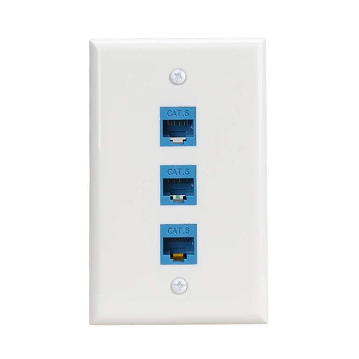 Phizli 3-Port Ethernet Wall Outlet - Cat 6 Female-Female Wall Plate for Fast Networking - Blue