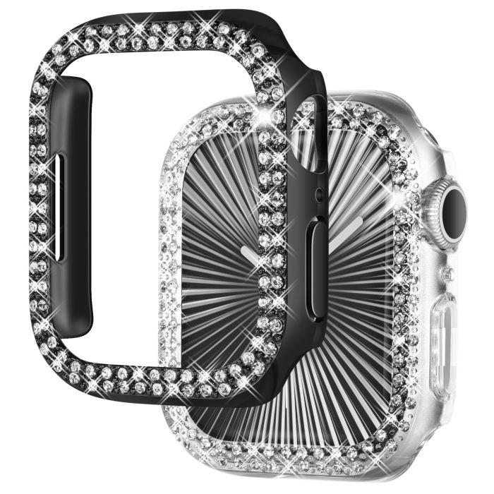 NewWays 2-Pack Bling Apple Watch Cases 42mm - Stylish Protective Bumper for Series 1/2/3 (Black/Clear)