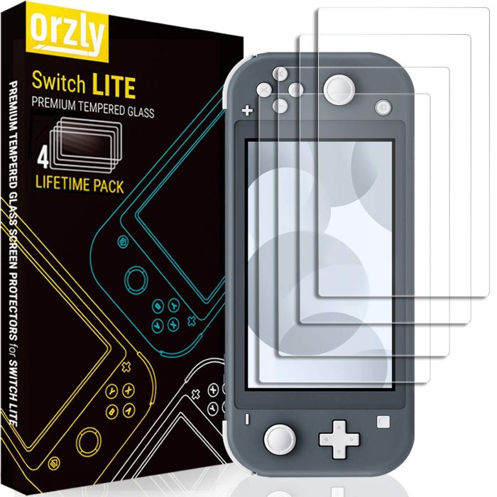 Orzly Tempered Glass Screen Protector for Nintendo Switch Lite 2019 - 4 Pack, Easy Install, Anti-Scratch, No Bubbles