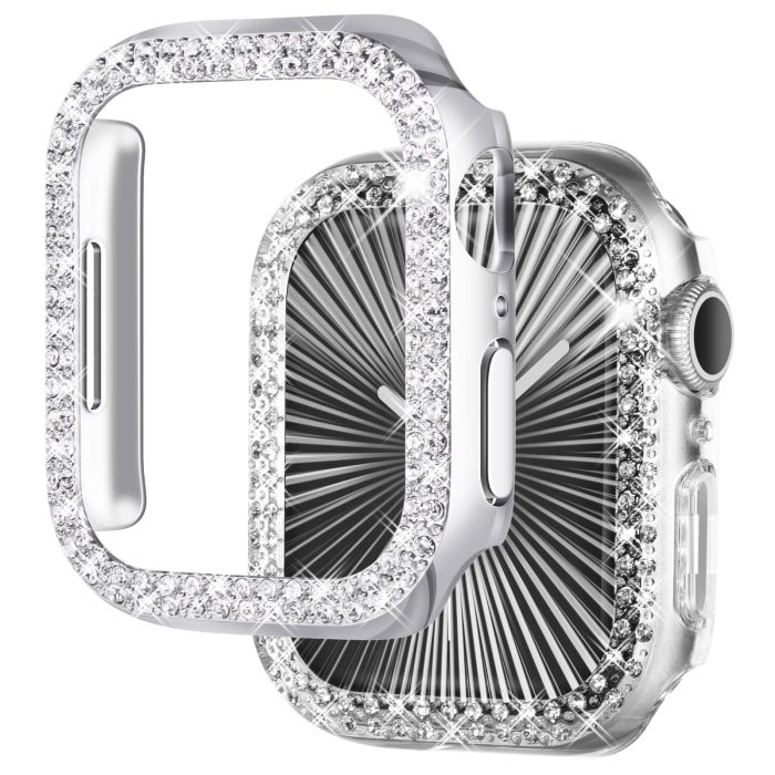NewWays 2-Pack Bling Apple Watch Cases 42mm - Stylish Protective Bumper for Series 1/2/3 (Silver/Clear)