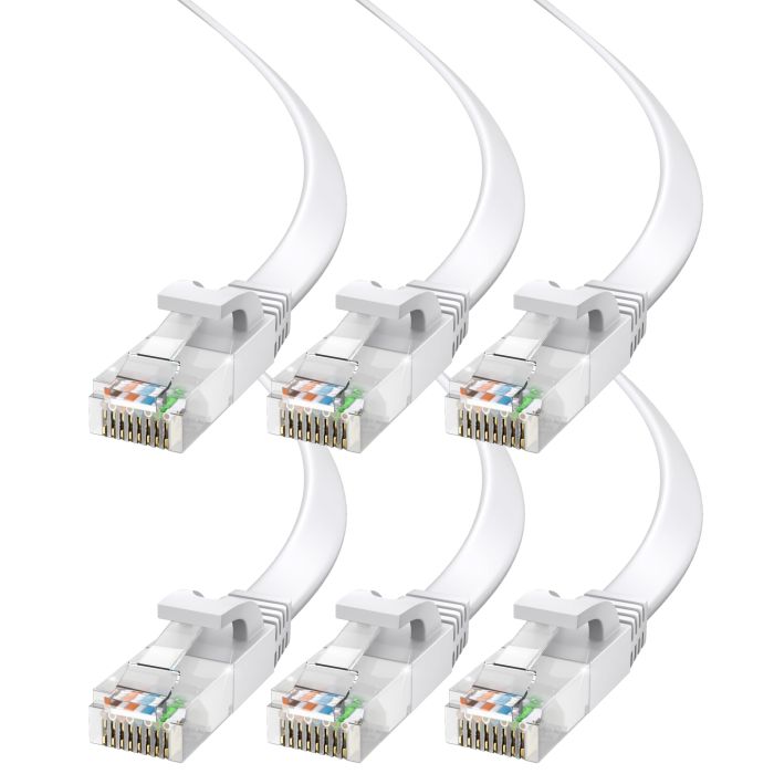 Cat 6 Ethernet Cable 20ft - Flat Design, High-Speed LAN Patch Cable for Gaming & Streaming - 6 Pack, White