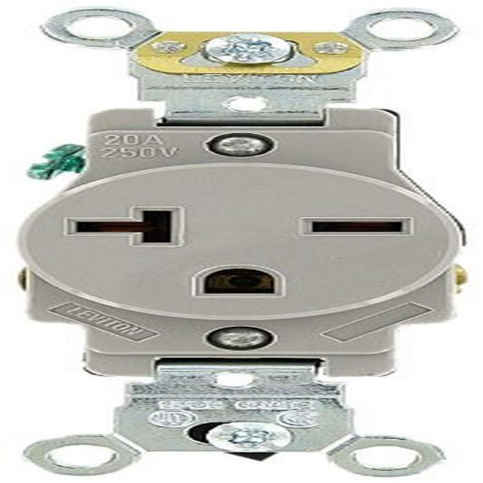 Leviton 5461-GY 20 Amp Industrial Receptacle - Heavy Duty, Self-Grounding, 250 Volt Gray Plug