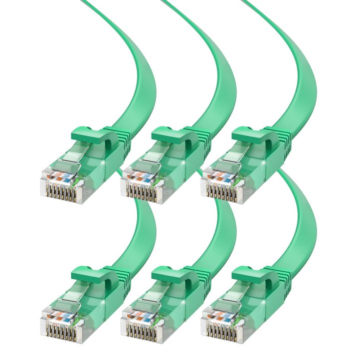 Cat 6 Ethernet Cable 2ft - Flat Design, High-Speed LAN Patch Cable, RJ45 Connectors - 6 Pack for Gaming & Streaming