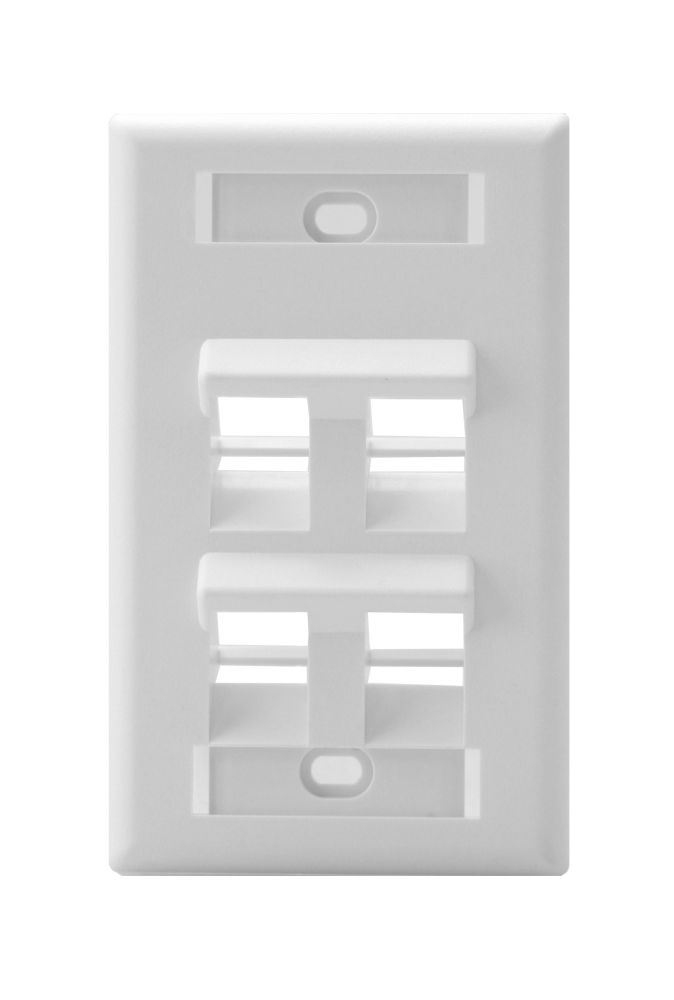 Leviton 42081-4WS 4-Port Angled QuickPort Wallplate - White with ID Windows for Easy Cable Management