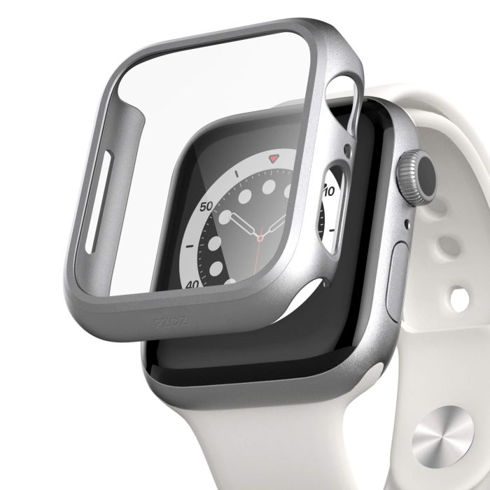 PZOZ Slim Case for Apple Watch SE2/6/5/4 - Full Coverage Screen Protector & Bumper in Silver