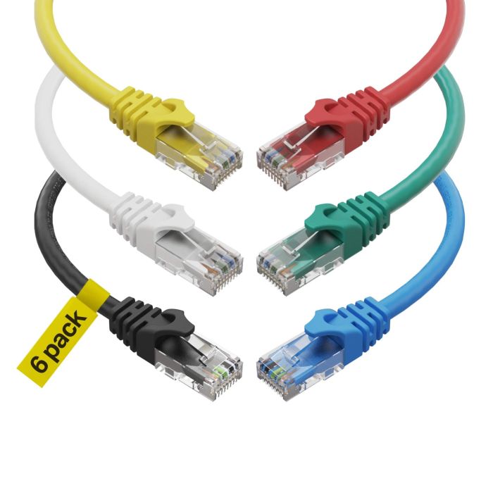 Cat6 Ethernet Cable 3 Feet (6 Pack) - High-Speed UTP RJ45 Network Patch Cords for Reliable Internet Connection