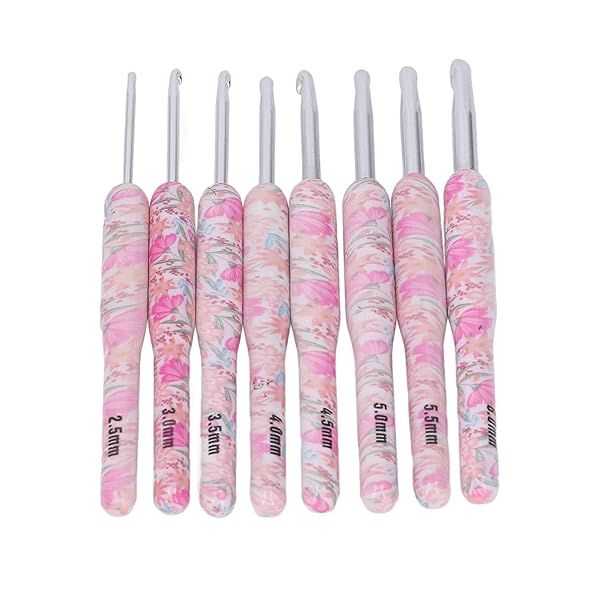 8Pcs Crochet Hook Set, Ergonomic Soft Grip Crochet Handles Yarn Knitting Needles for Arthritic Hand (Smash Flower)