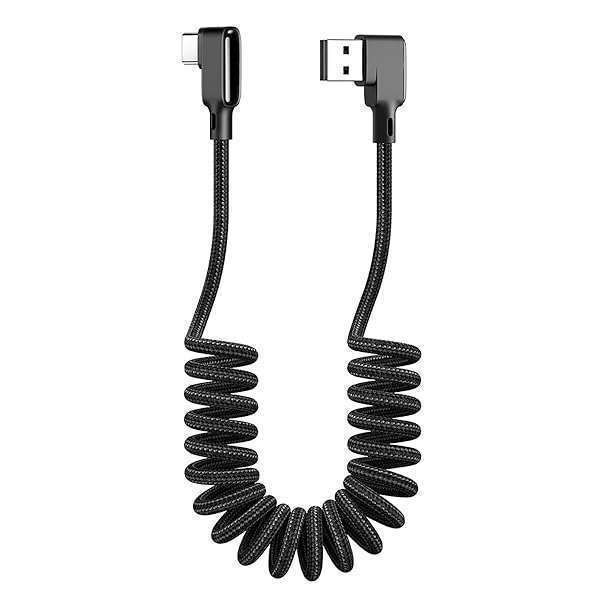 90 Degree Coiled USB Type C Cable - 5.9ft AICse 60W PD Charger for MacBook Pro, iPad Pro, Galaxy S20 & More