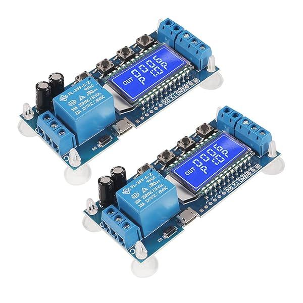 ACEIRMC Time Delay Relay Module DC 5V 12V 24V with LCD Display and Micro USB Power Supply for Delay-off Cycle Timer 2pcs
