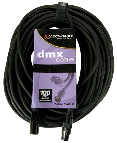 ADJ Products AC5PDMX100: 100ft 5-Pin DMX Cable - High-Quality Black DMX Connector