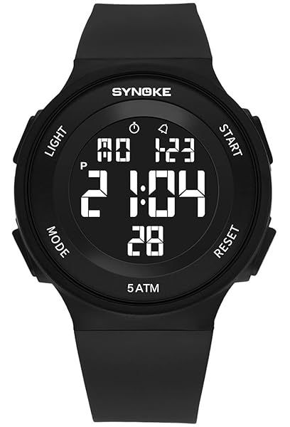 ADSBIAOYE Men's and Women's Universal Fashion Simple Outdoor Sports Watch Waterproof LED Light Multifunctional Watch (Black)
