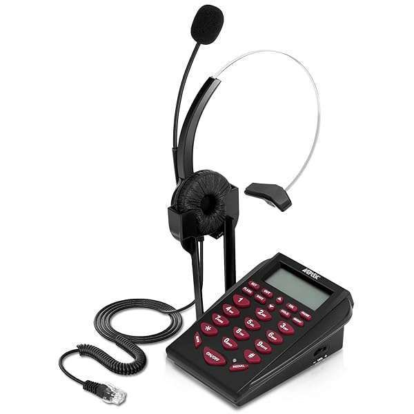 AGPtEK Corded Telephone with Noise-Canceling Headset & Dialpad for Home & Office Use