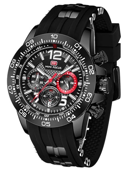Shop AIMES Men's Military Waterproof Chronograph Watch - Stylish Black Dress Watch with Luminous Silicon Strap