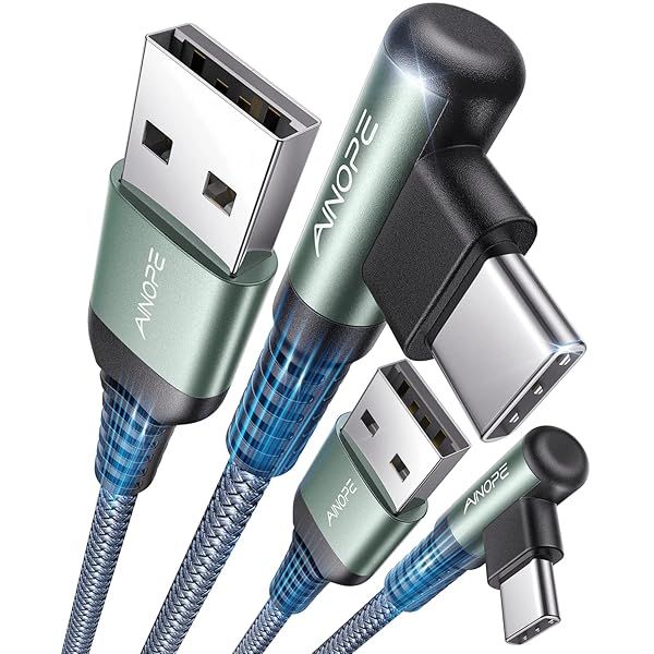 AINOPE USB C Cable Right Angle 3.1A Fast Charging 2-Pack 3.3ft Nylon Braided Charger for Samsung Galaxy S10 S9 Plus S21 Note 10 9 LG G8 G7
