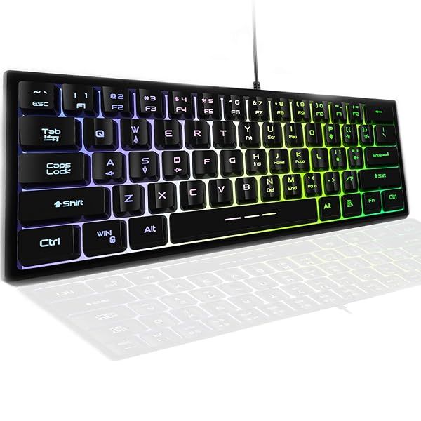 AJKTHGE 61 Keys RGB Gaming Keyboard Compact Mechanical Feel USB Wired for PC Mac PS5 PS4 Xbox Ideal for Gamers and Typists