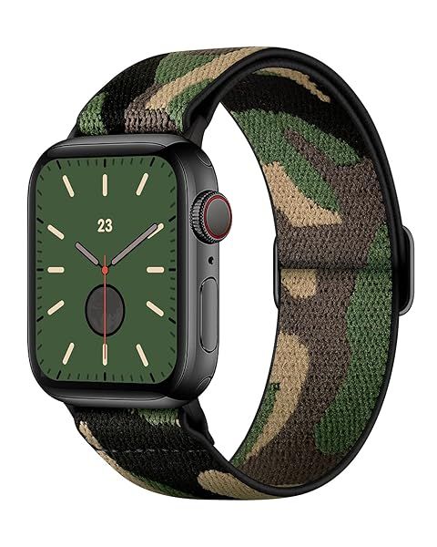 AMANECER Stretchy Nylon Watch Band for Apple Watch Series 10-3 | Adjustable Camouflage Sport Loop Strap for Men & Women